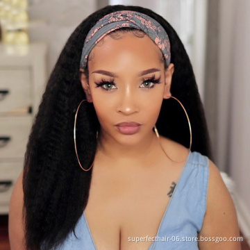 Yaki Cuticle Aligned Virgin Human Hair Headband Wigs For Black Women Brazilian Kinky Straight half Head band Wig Human Hair Wig